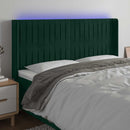 sengegavl med LED-lys 183x16x118/128 cm fløjl mørkegrøn