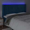 sengegavl med LED-lys 183x16x118/128 cm fløjl mørkeblå