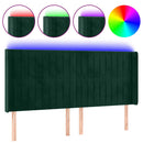 sengegavl med LED-lys 203x16x118/128 cm fløjl mørkegrøn