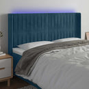 sengegavl med LED-lys 203x16x118/128 cm fløjl mørkeblå