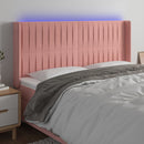 sengegavl med LED-lys 203x16x118/128 cm fløjl lyserød