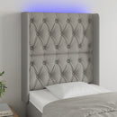 sengegavl med LED-lys 83x16x118/128 cm stof lysegrå