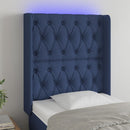 sengegavl med LED-lys 83x16x118/128 cm stof blå