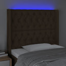 sengegavl med LED-lys 93x16x118/128 cm stof mørkebrun