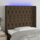 sengegavl med LED-lys 93x16x118/128 cm stof mørkebrun