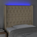 sengegavl med LED-lys 93x16x118/128 cm stof cremefarvet