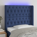 sengegavl med LED-lys 93x16x118/128 cm stof blå