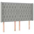 sengegavl med LED-lys 147x16x118/128 cm stof lysegrå