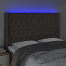 sengegavl med LED-lys 147x16x118/128 cm stof gråbrun