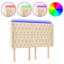 sengegavl med LED-lys 147x16x118/128 cm stof cremefarvet