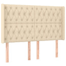 sengegavl med LED-lys 147x16x118/128 cm stof cremefarvet