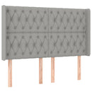 sengegavl med LED-lys 163x16x118/128 cm stof lysegrå