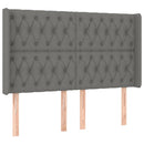 sengegavl med LED-lys 163x16x118/128 cm stof mørkegrå