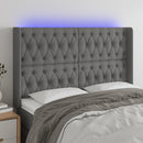 sengegavl med LED-lys 163x16x118/128 cm stof mørkegrå