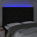 sengegavl med LED-lys 163x16x118/128 cm stof sort