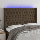 sengegavl med LED-lys 163x16x118/128 cm stof mørkebrun
