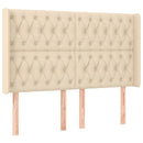 sengegavl med LED-lys 163x16x118/128 cm stof cremefarvet