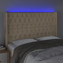 sengegavl med LED-lys 163x16x118/128 cm stof cremefarvet