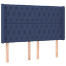 sengegavl med LED-lys 163x16x118/128 cm stof blå