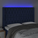 sengegavl med LED-lys 163x16x118/128 cm stof blå