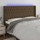 sengegavl med LED-lys 183x16x118/128 cm stof mørkebrun