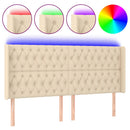 sengegavl med LED-lys 183x16x118/128 cm stof cremefarvet