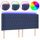 sengegavl med LED-lys 183x16x118/128 cm stof blå