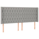 sengegavl med LED-lys 203x16x118/128 cm stof lysegrå