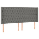 sengegavl med LED-lys 203x16x118/128 cm stof mørkegrå