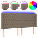sengegavl med LED-lys 203x16x118/128 cm stof gråbrun