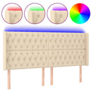 sengegavl med LED-lys 203x16x118/128 cm stof cremefarvet