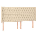 sengegavl med LED-lys 203x16x118/128 cm stof cremefarvet