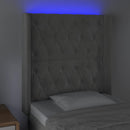 sengegavl med LED-lys 83x16x118/128 cm fløjl lysegrå