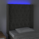 sengegavl med LED-lys 83x16x118/128 cm fløjl mørkegrå