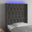 sengegavl med LED-lys 83x16x118/128 cm fløjl mørkegrå