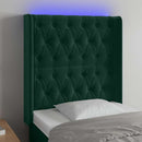 sengegavl med LED-lys 83x16x118/128 cm fløjl mørkegrøn
