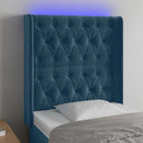 sengegavl med LED-lys 83x16x118/128 cm fløjl mørkeblå