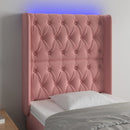 sengegavl med LED-lys 83x16x118/128 cm fløjl lyserød