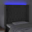 sengegavl med LED-lys 93x16x118/128 cm fløjl mørkegrå