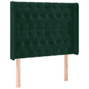 sengegavl med LED-lys 93x16x118/128 cm fløjl mørkegrøn