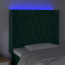 sengegavl med LED-lys 93x16x118/128 cm fløjl mørkegrøn