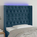sengegavl med LED-lys 93x16x118/128 cm fløjl mørkeblå
