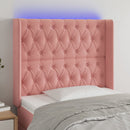 sengegavl med LED-lys 93x16x118/128 cm fløjl lyserød