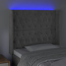 sengegavl med LED-lys 103x16x118/128 cm fløjl lysegrå