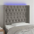 sengegavl med LED-lys 103x16x118/128 cm fløjl lysegrå