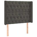 sengegavl med LED-lys 103x16x118/128 cm fløjl mørkegrå