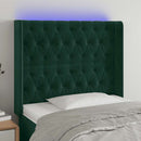 sengegavl med LED-lys 103x16x118/128 cm fløjl mørkegrøn