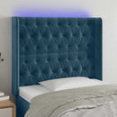 sengegavl med LED-lys 103x16x118/128 cm fløjl mørkeblå
