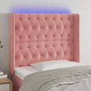 sengegavl med LED-lys 103x16x118/128 cm fløjl lyserød
