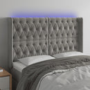 sengegavl med LED-lys 147x16x118/128 cm fløjl lysegrå